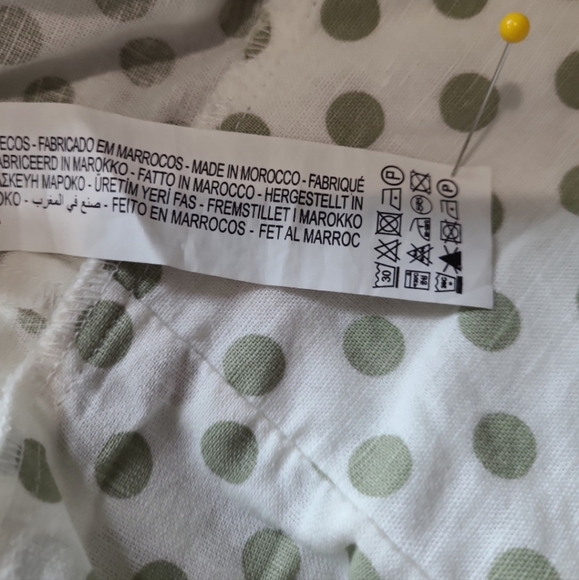 Zara Size Small Olive Green and Cream Polka Dot Linen Blend Crop Top - Picture 8 of 11